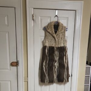 Bebe Faux Fur Vest in Cream and Brown